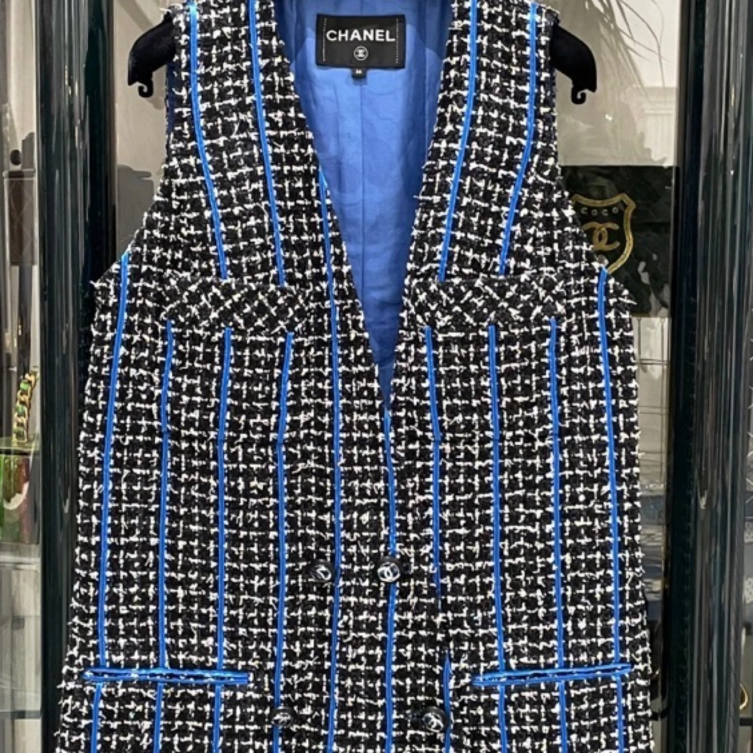 99新  Chanel 蓝黑格纹马甲 34码