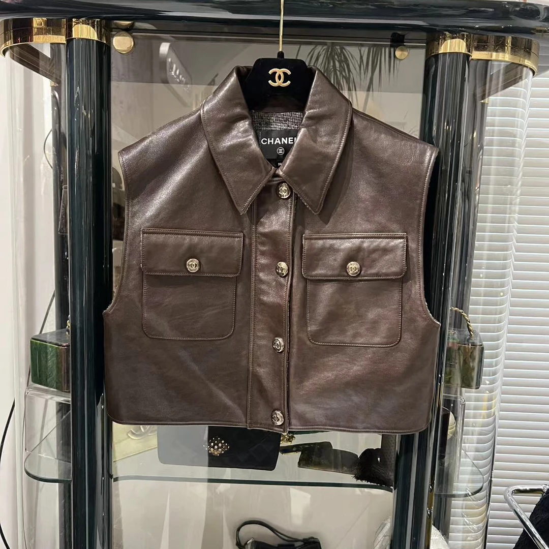 95新 Chanel/香奈儿 24A 高级手工坊短款皮衣马甲38码