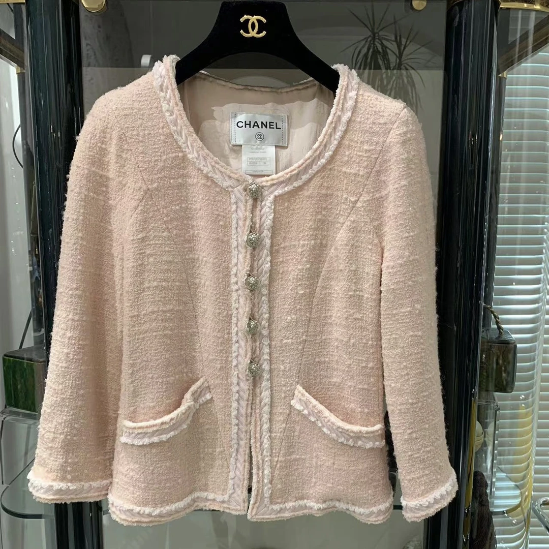 95新  Chanel 09S 橘粉色圆领两口袋外套38码  面料薄