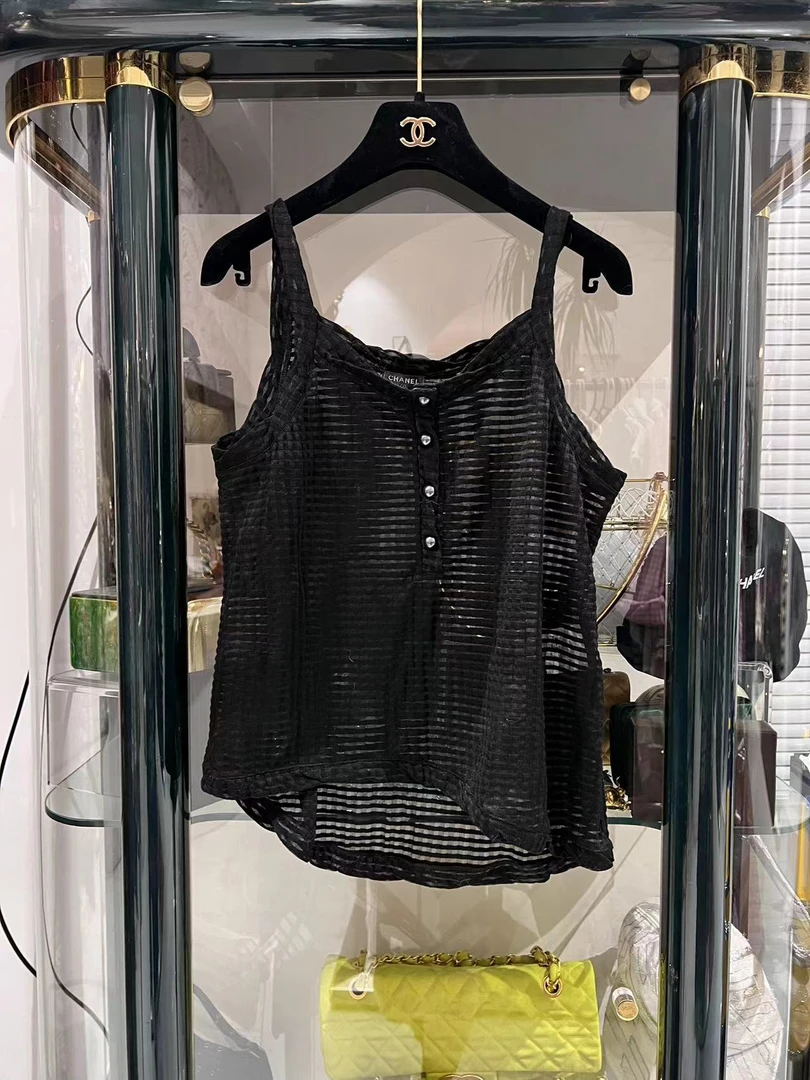 95新  Chanel 黑色 编织 条纹 吊带 背心 38码 cgn38