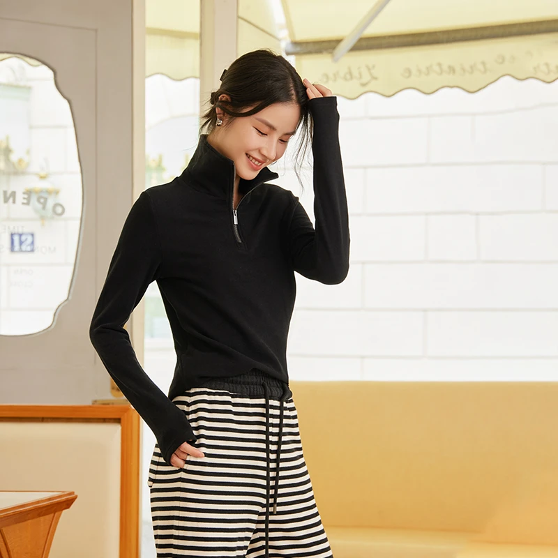 【是西西吖】女士早秋修身百搭长袖套头上衣DJN183女款