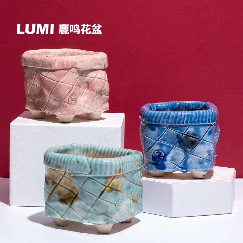 一卌 窑变方块手捏孤品粗陶排水透气度夏一物一拍高老桩多肉花盆
