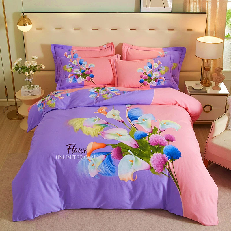 100%加厚亲肤全棉印花花边床单纯棉斜纹家纺床上用品大版花四件套