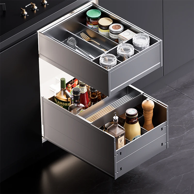凯斯戈厨房收纳升级改造S级航空铝调味篮大容量极薄全铝上下阻尼