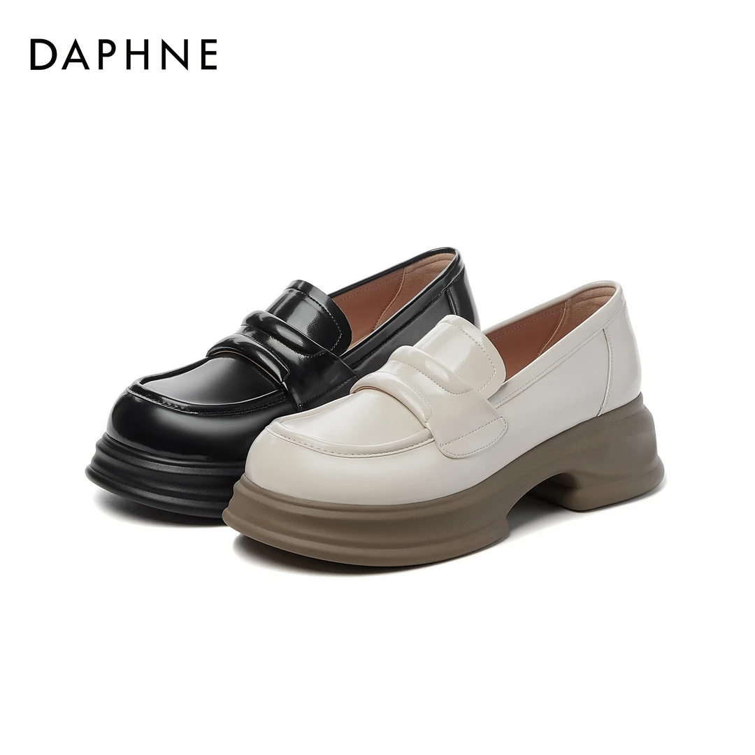 【达芙妮】春季新款时尚通勤英伦风乐福鞋厚底复古一脚蹬女鞋 跟高5