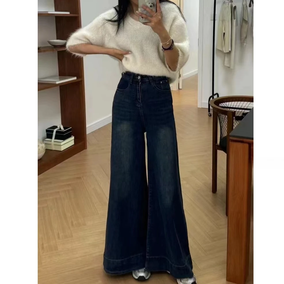 牛仔裤裤子显瘦高腰时尚休闲百搭复古气质宽松设计师早秋新款