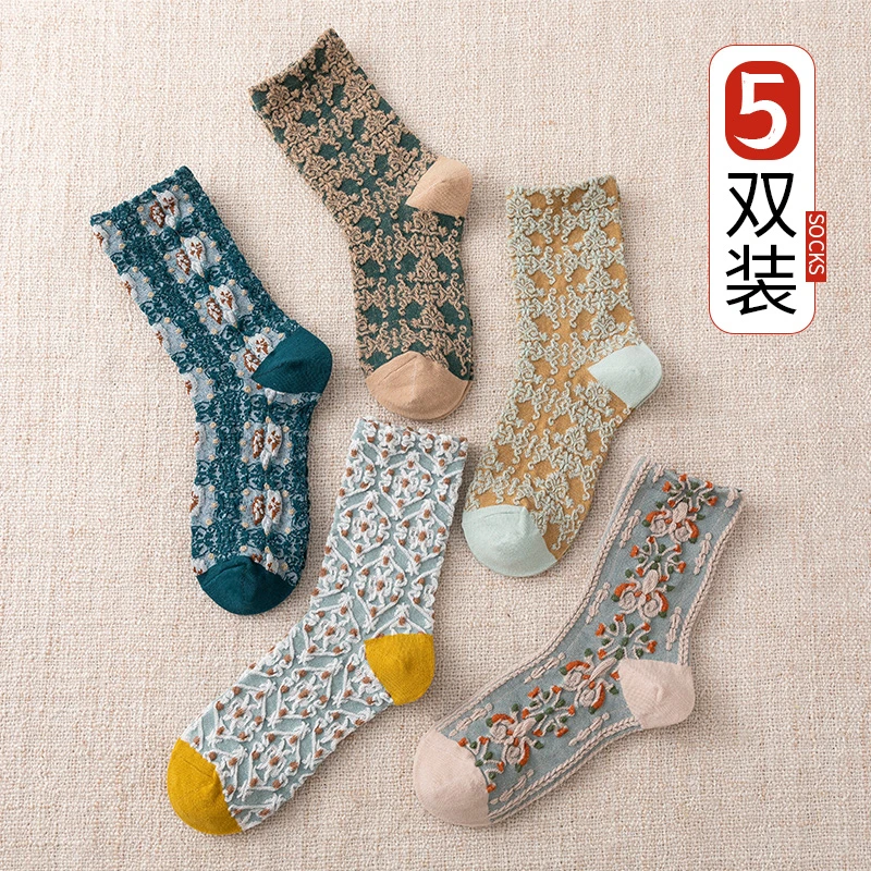 复古立体浮雕袜子女国潮宫廷风女袜高筒秋冬款韩版森系网红ins潮