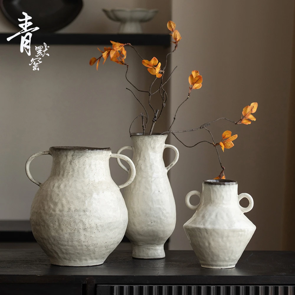 侘寂风复古陶瓷小花瓶新中式禅意小清新养花器客厅民宿茶室皓羽瓶