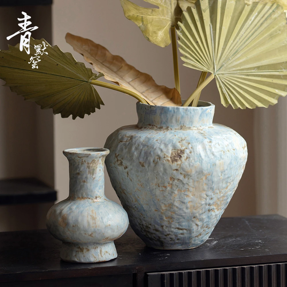 新中式粗陶小花瓶月球表面陶瓷花器侘寂风陶罐民宿装饰品星空海洋