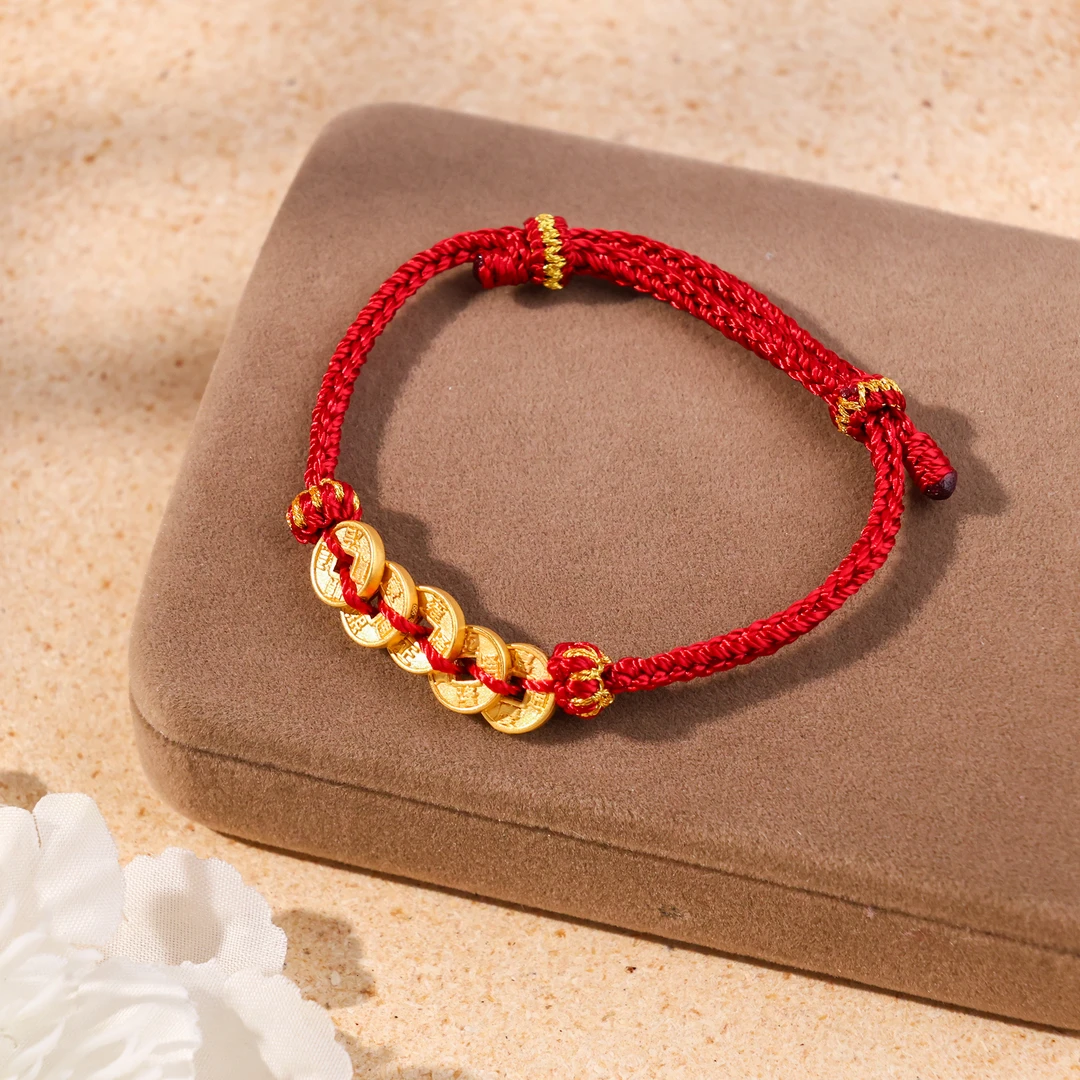 足金五帝币红绳编织手绳|BZJ7