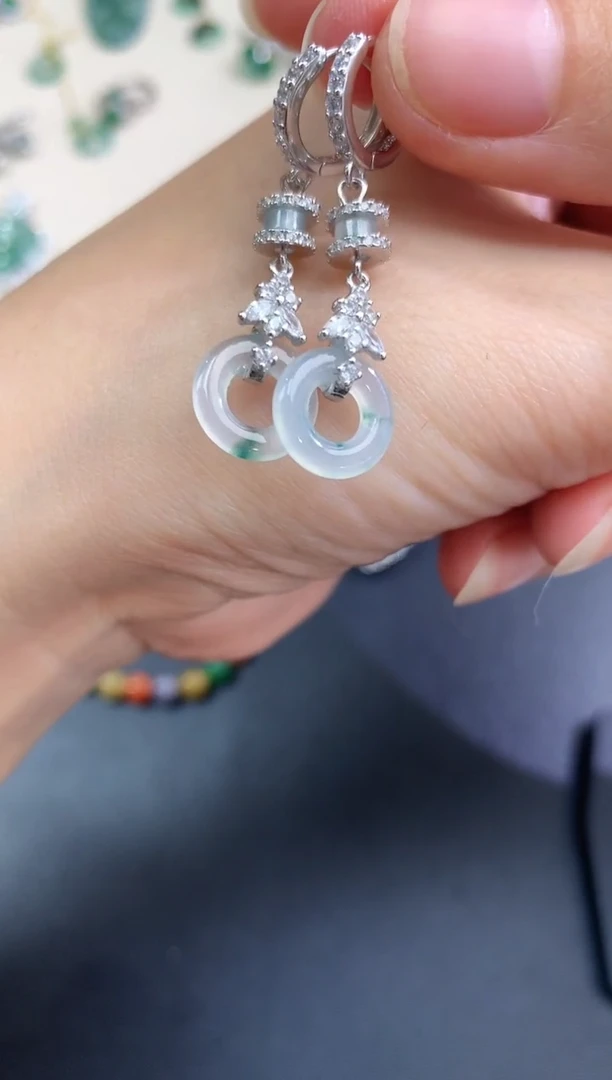 【闪购商品】翡翠耳饰银S925镶嵌175甜甜圈|380+0