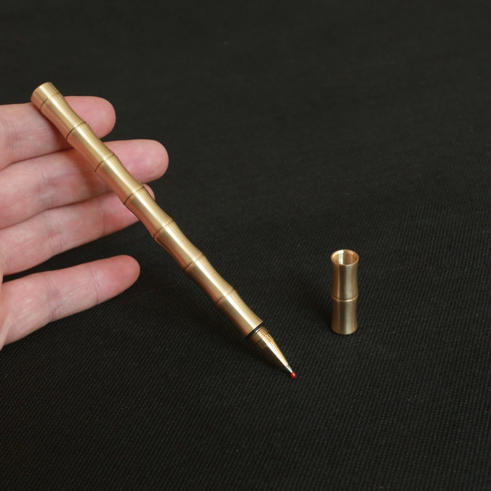 竹节铜制笔中性黄铜笔学生用金属中性商务签字笔可换笔芯摆件