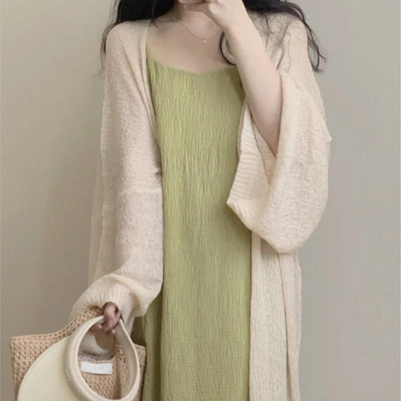 温柔风宽松慵懒针织开衫外套中长款早春新款吊带裙外搭披肩罩衫女