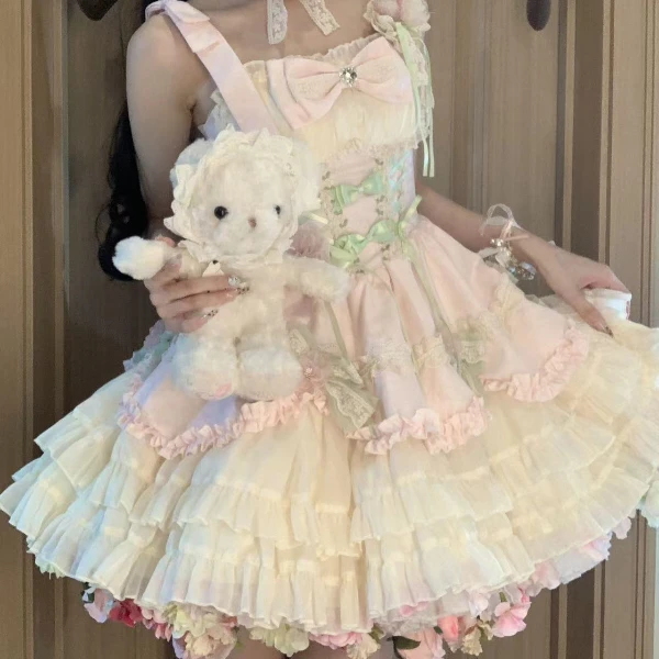 【桔梗house】小恋曲粉绿夏日感花园芭蕾风少女蛋糕感轻洋装