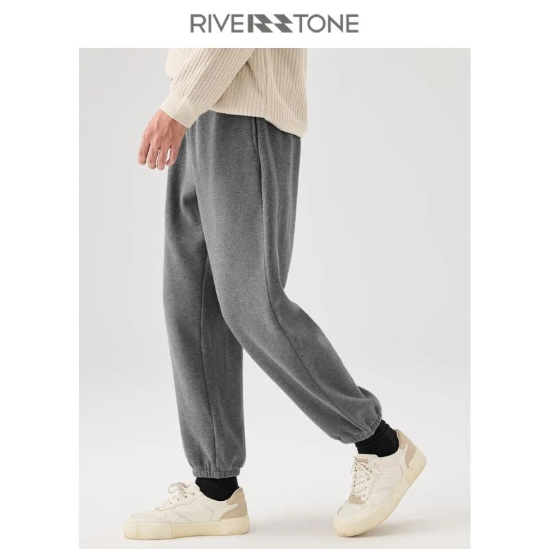 RS流石男装保暖休闲裤2024新款冬季男士加绒加厚抽绳运动九分裤子
