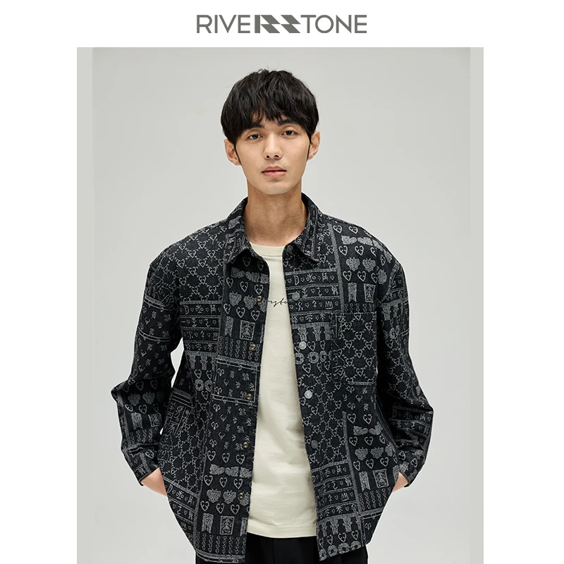 Riverstone流石男装2023秋新款男士牛仔夹克时尚休闲