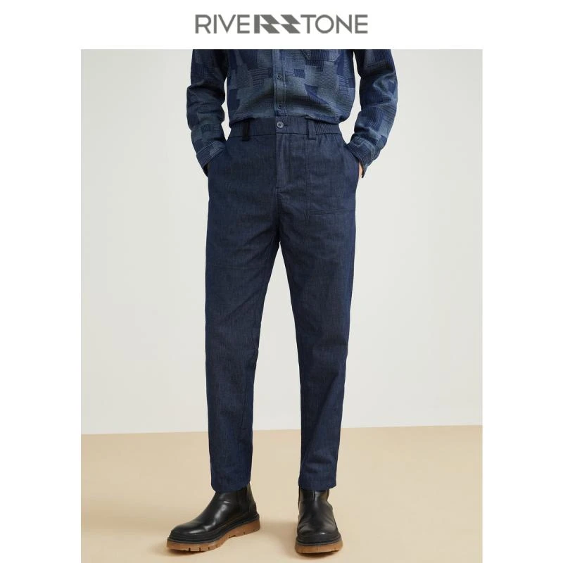 Riverstone流石男装日系复古休闲裤2024新款男士耐磨舒适透气长裤