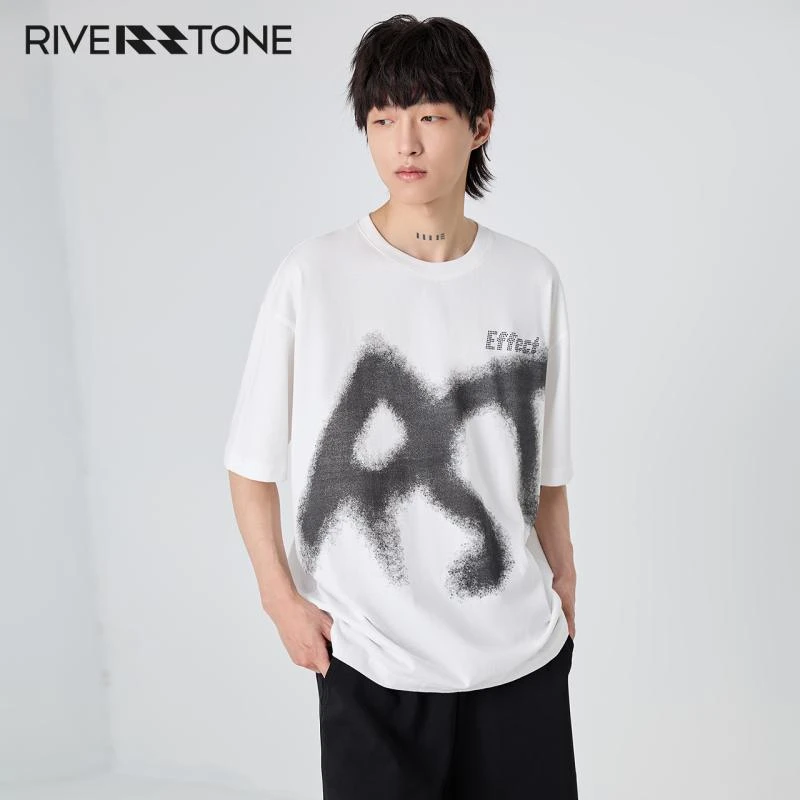 RS流石男装减龄时尚印花短袖T恤2024新款夏季喷绘字母冰感上衣男