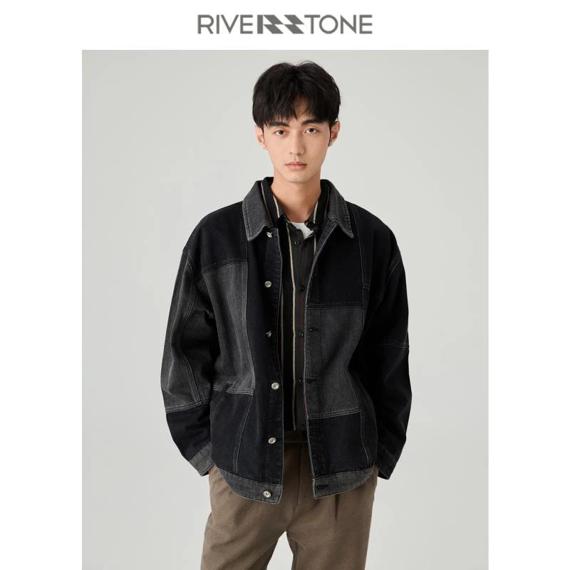 RS流石男装撞色拼接牛仔外套24新款春秋季男士时尚休闲高级感夹克