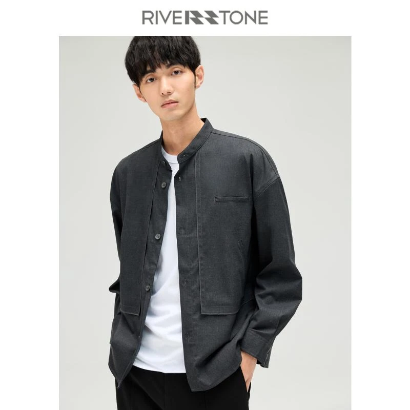 Riverstone流石男装简约立领梭织外套2024新款易搭复古潮夹克