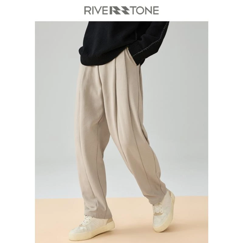 RS流石男装休闲弯刀裤2024新款百搭春季男士微弹九分垂感休闲裤