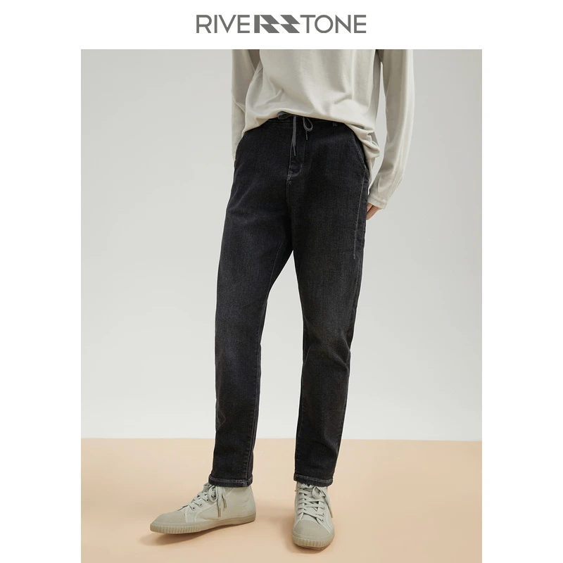 Riverstone流石男装复古做旧牛仔裤男微弹亲肤萝卜裤低腰牛仔裤