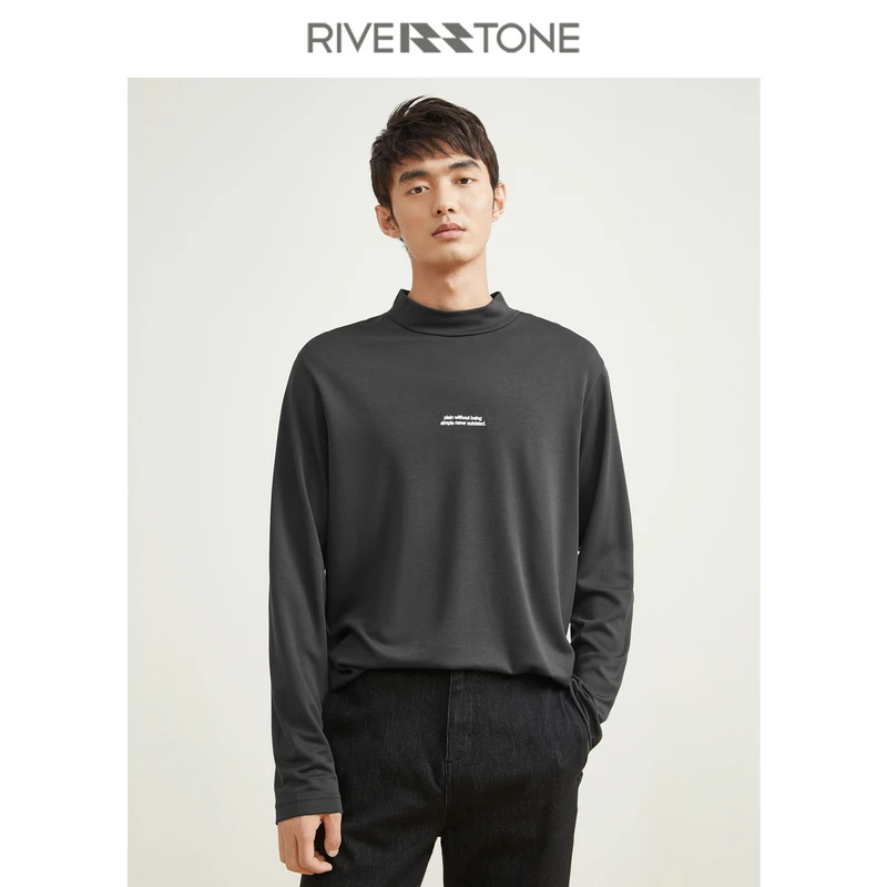 Riverstone流石男装百搭流石男装旗舰店T恤长袖T恤天鹅绒打底衫男