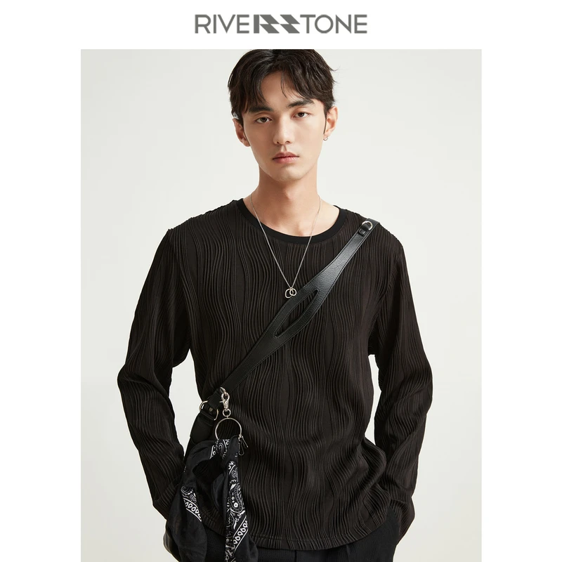 Riverstone流石男装高端长袖T恤2024新款小众百搭上衣潮肌理感