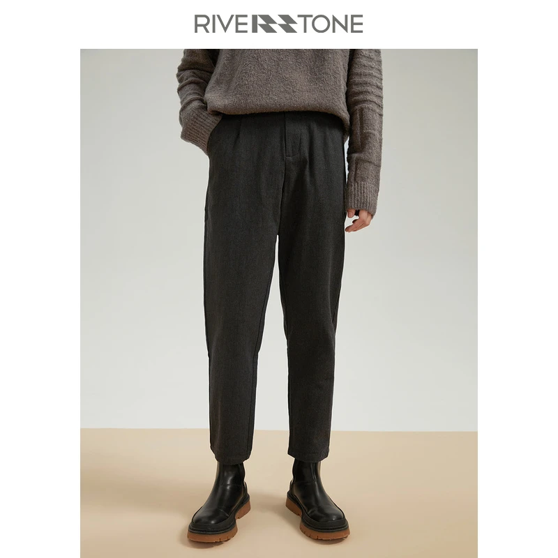 Riverstone流石男装冬装裤子秋冬百搭休闲裤男生宽松直筒长裤厚