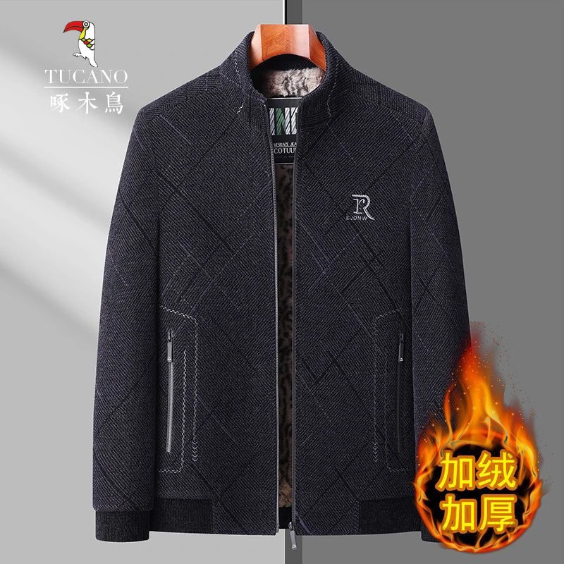 啄木鸟春秋款男士外套秋冬加绒加厚中年爸爸雪尼尔保暖夹克上衣男