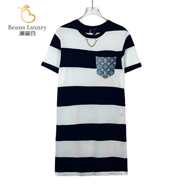 99新 LouisVuitton/路易威登 条纹老花连衣裙 /Q9174