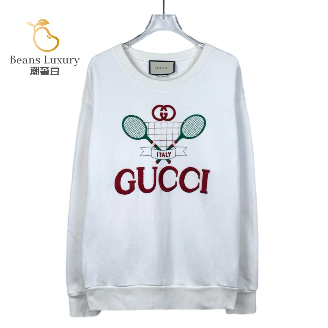 99新 GUCCI/古驰 潮奢豆 严选/白色印花圆领棉质长袖卫衣/H10585