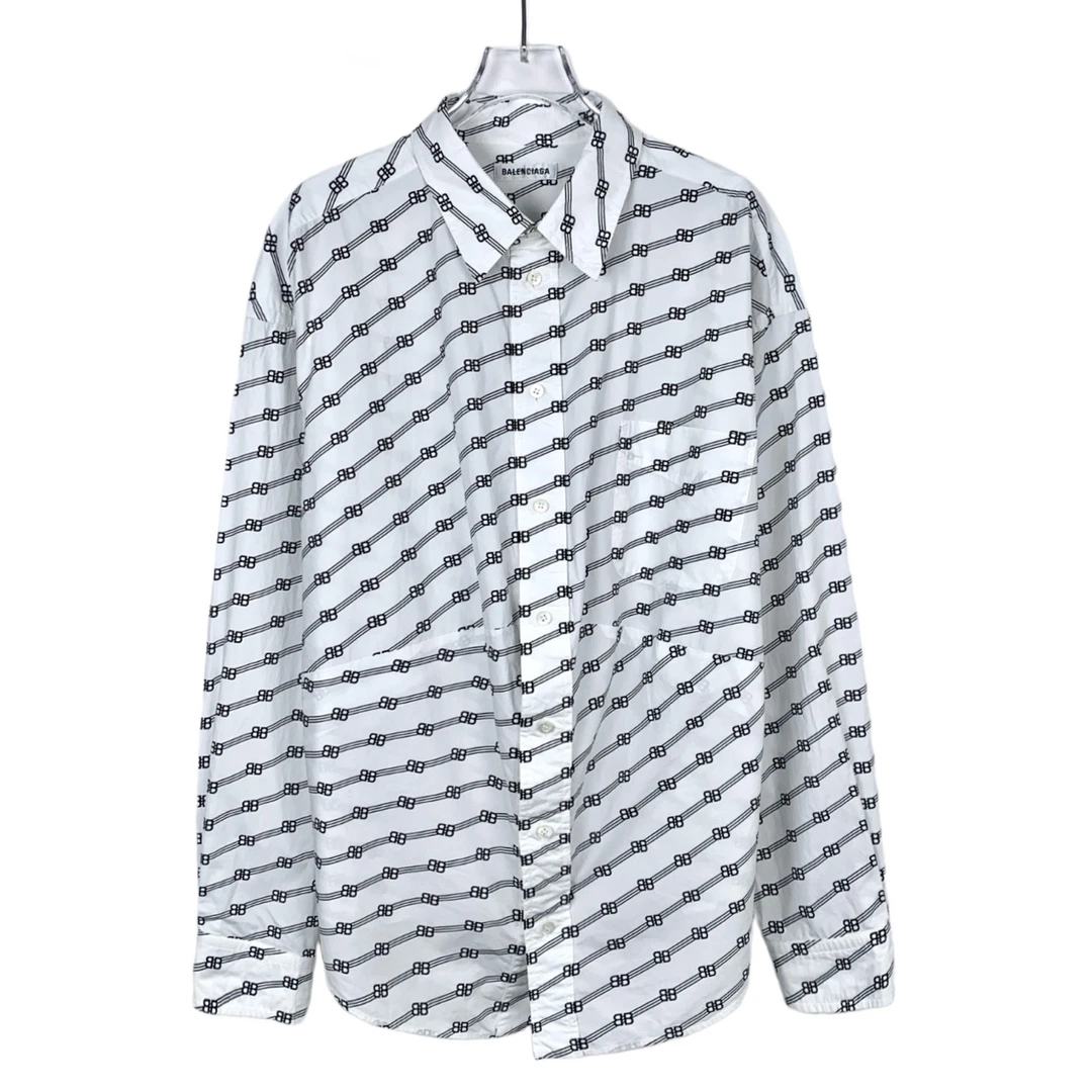 99新 Balenciaga/巴黎世家 双B满印翻领衬衫  017640