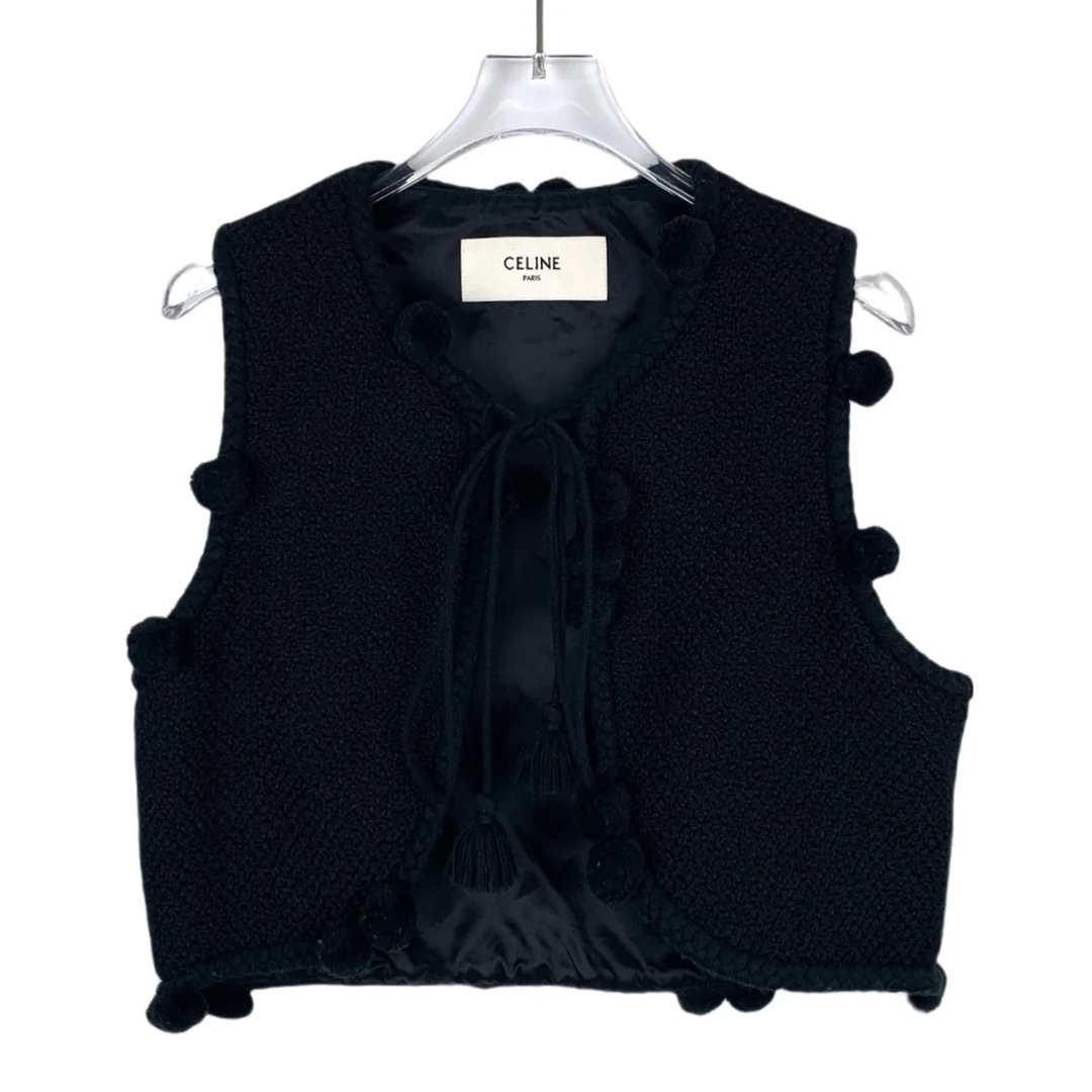 99新 Celine/思琳 编织球球黑色小香风马甲/017231