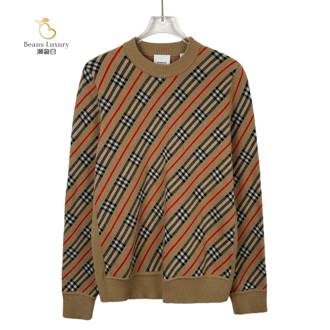 BURBERRY/博柏利99新/潮奢豆 严选/棕色条纹格羊毛针织衫/X9491