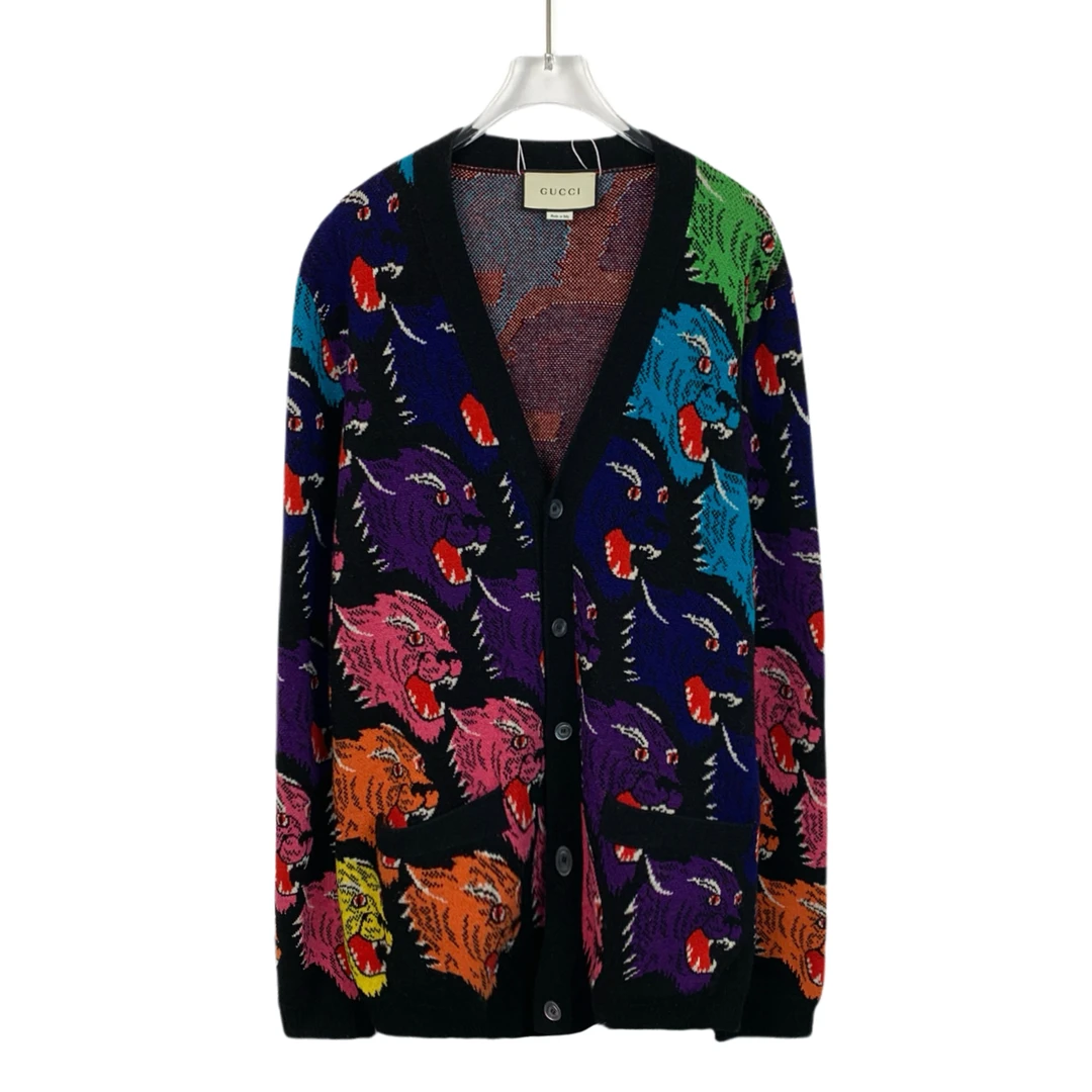 99新 GUCCI/古驰 X11762 多色图案印花针织开衫外套 L码