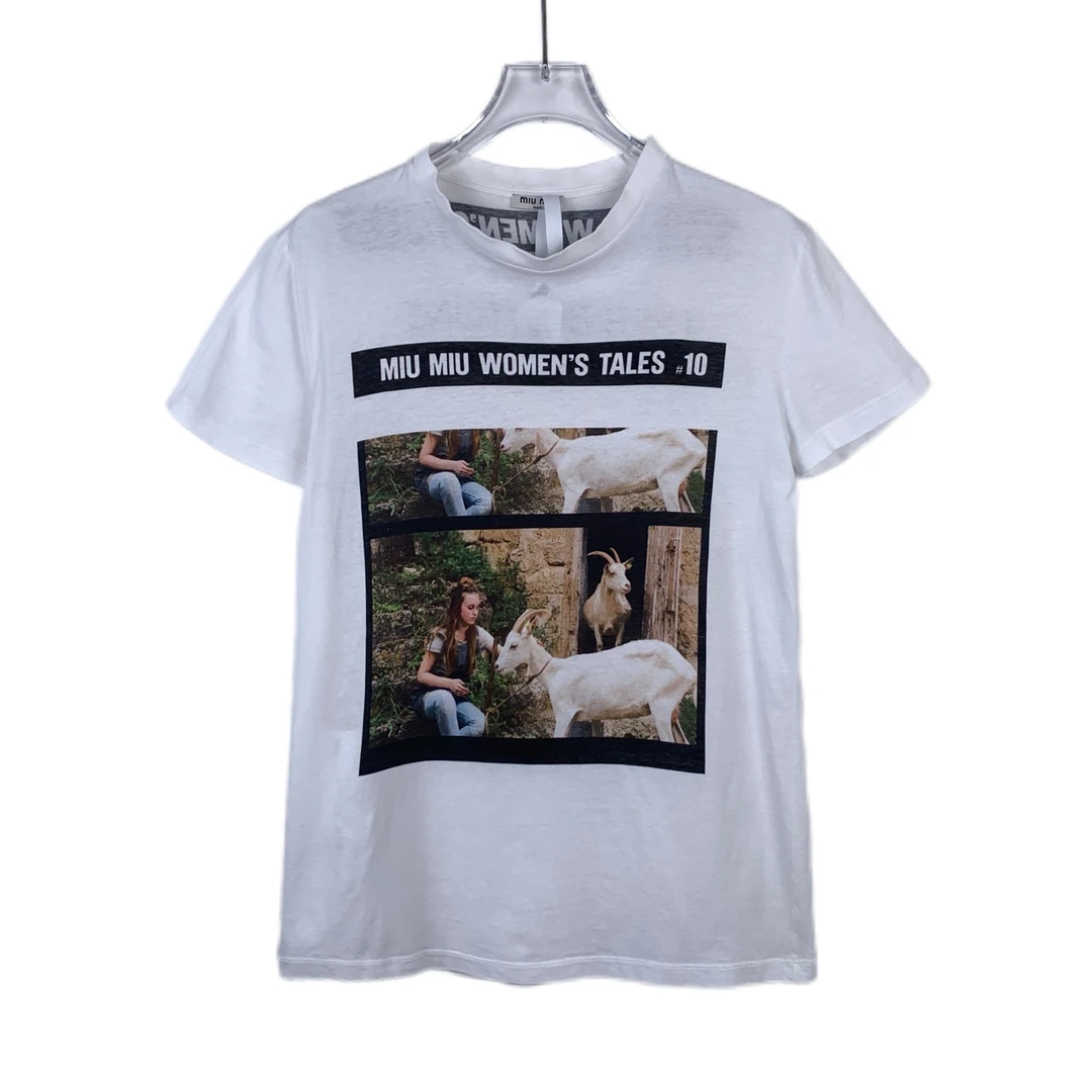 99新 MIU MIU/缪缪 图案字母印花短袖T恤/011160