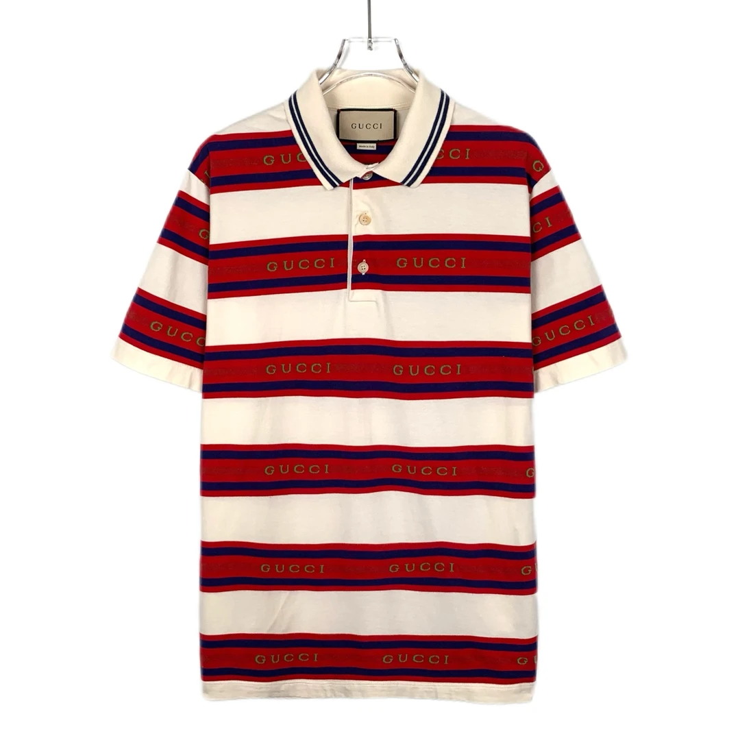 GUCCI/古驰潮奢豆 严选/logo刺绣条纹拼色短袖Polo衫/95新/012638