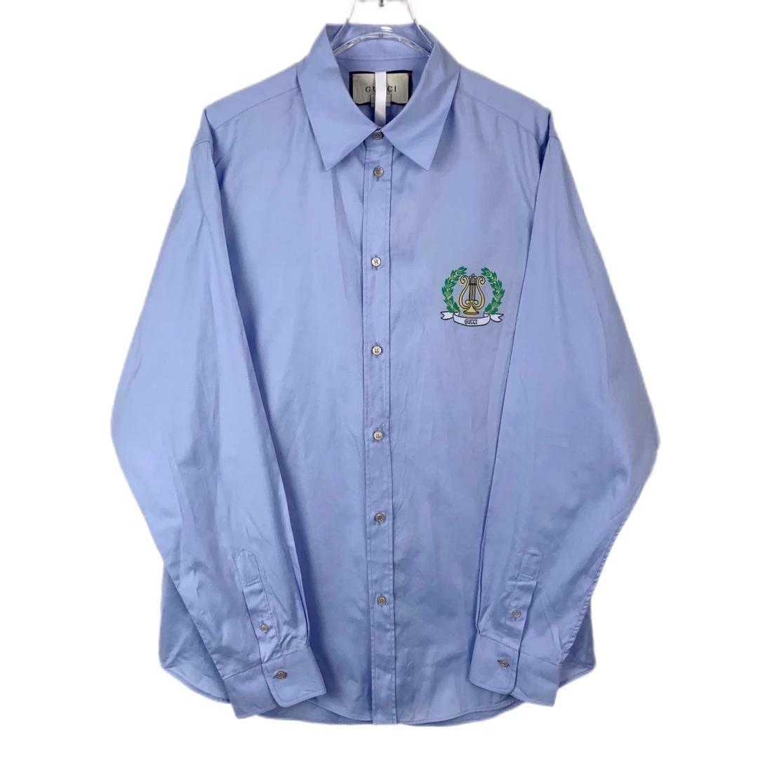 GUCCI/古驰潮奢豆 严选/图案刺绣蓝色长袖衬/95新/009162