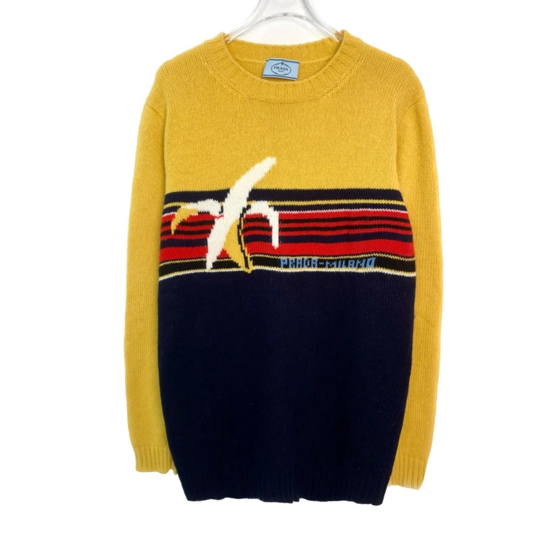 Prada/普拉达潮奢豆 严选/香蕉嵌花条纹针织毛衣/95新/005217