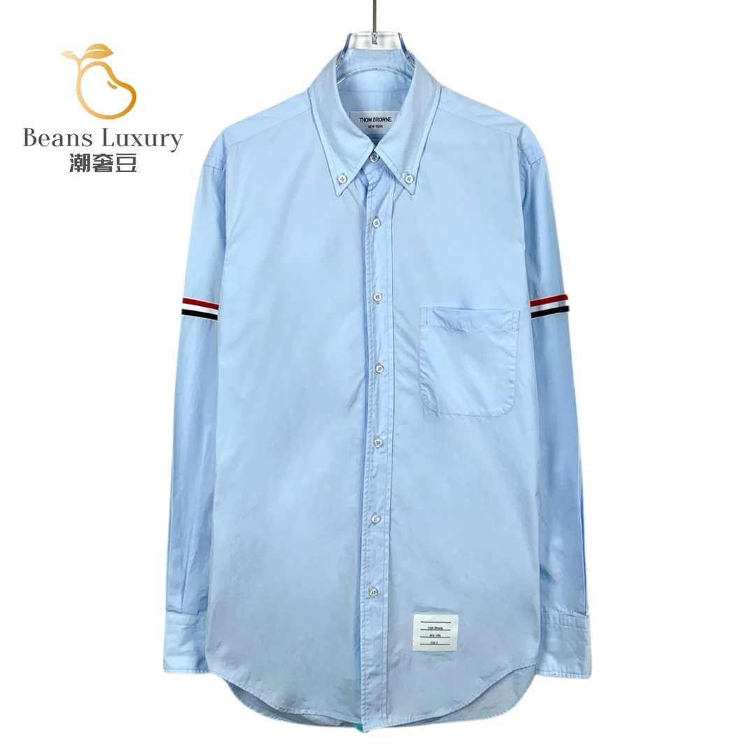 95新 THOMBROWNE 潮奢豆 严选/ 浅蓝色条纹长袖衬衫/XF470