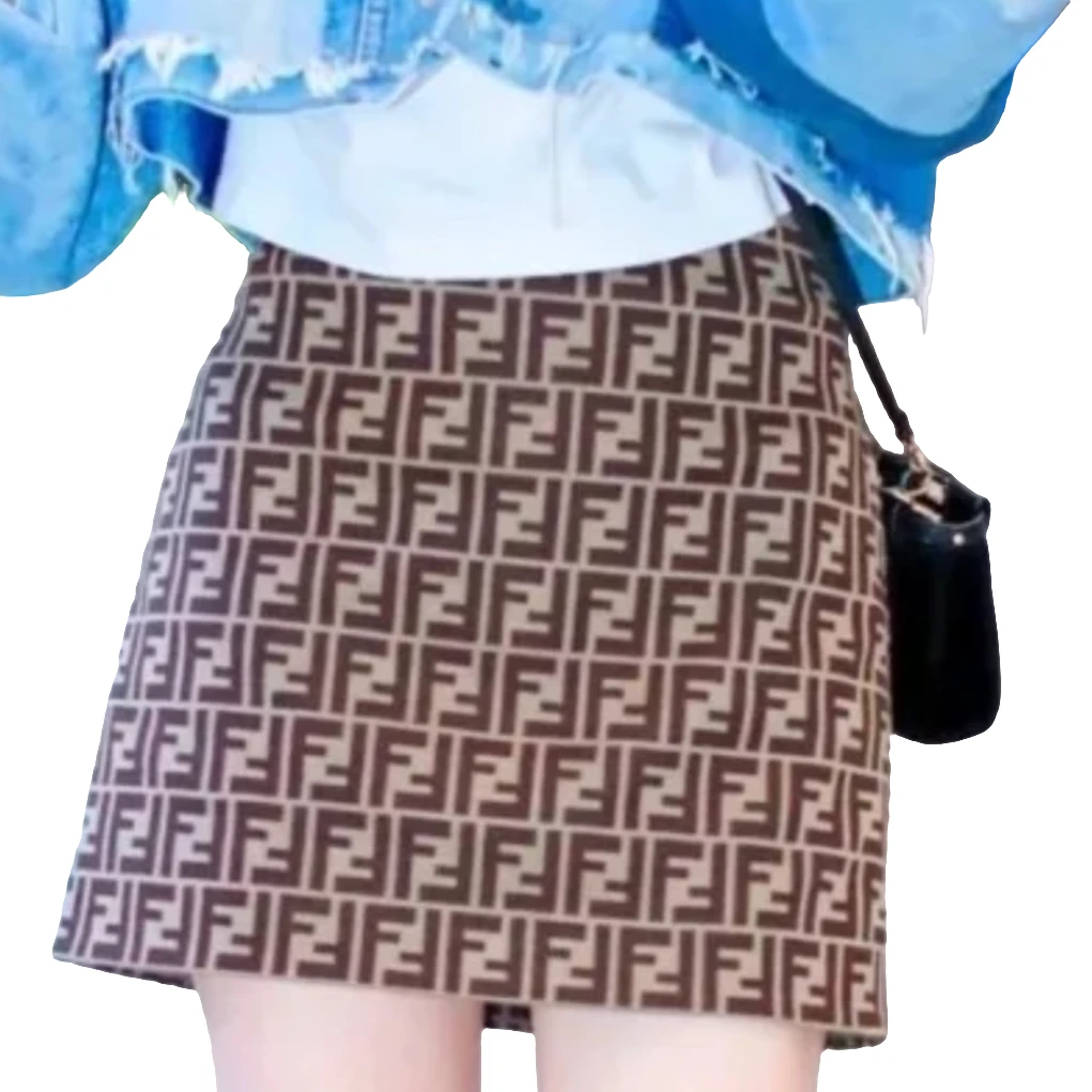 FENDI/芬迪潮奢豆 严选/老花满印棕色半身裙短裙 /95新/010446