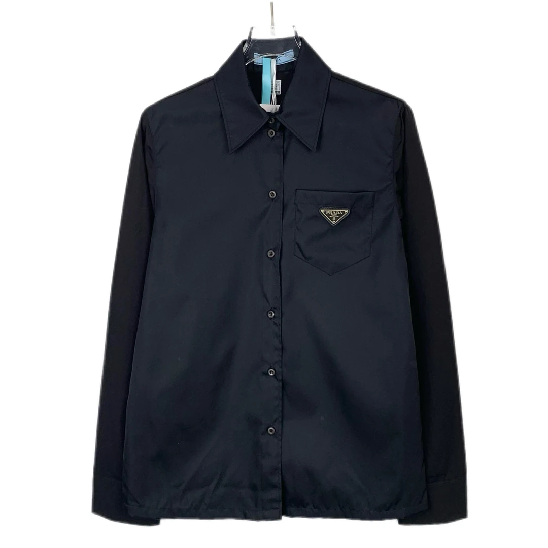 Prada/普拉达潮奢豆 严选/logo三角标尼龙长袖衬衫/全新/XF319
