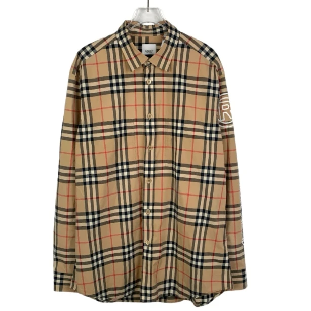 BURBERRY/博柏利012523  logo字母印花经典格纹棕色棉质长袖衬衫