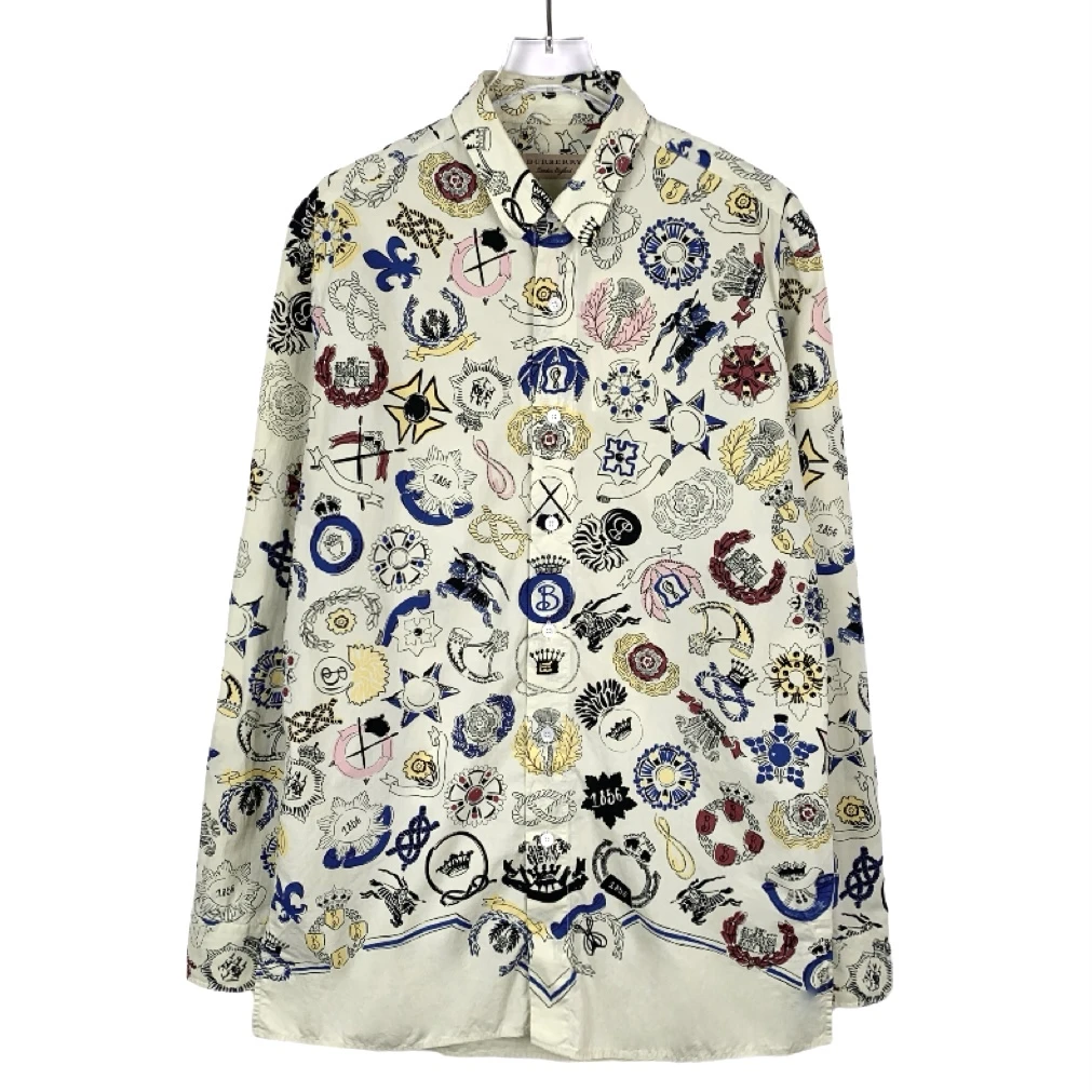 95新 BURBERRY/博柏利 图案印花翻领长袖衬衫/013337