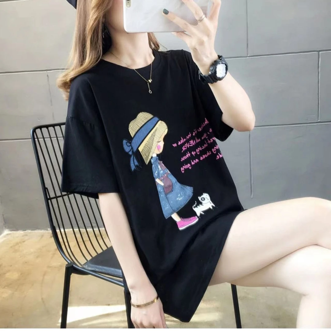 欧货大版短袖T恤女夏装2025年新款辣妈百搭bf中长款超火潮cec上衣