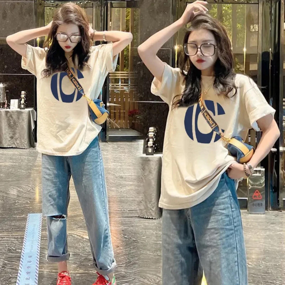 欧货上衣2025新款爆款纯棉短袖t恤女夏季中长款宽松印花体恤ins潮