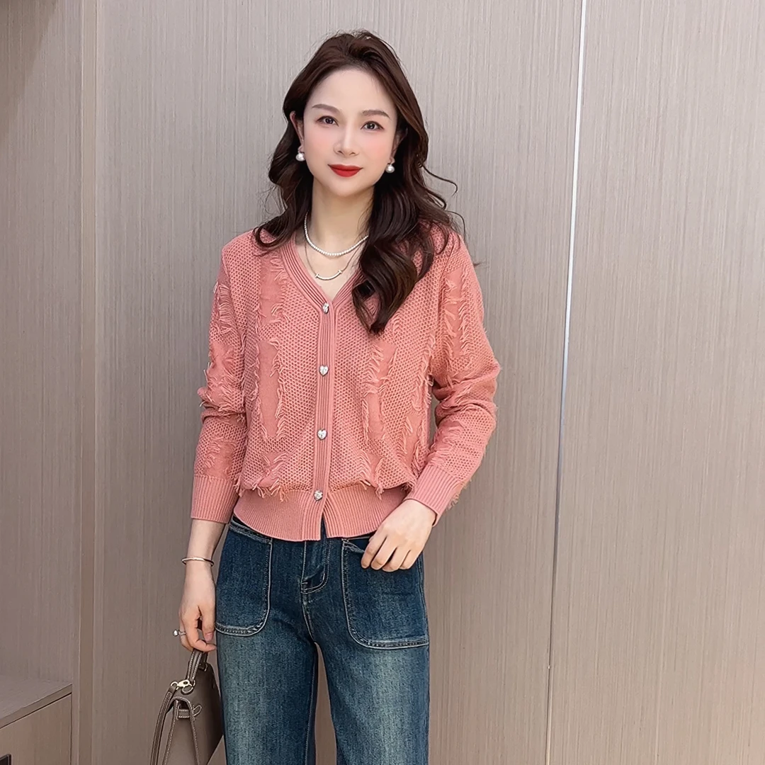 【流苏开衫】2024新款减龄V领针织开衫外套