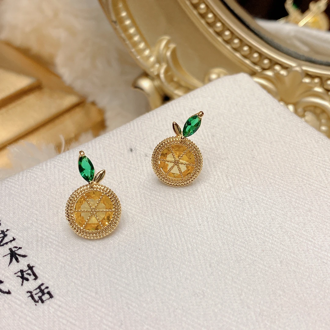 铜合金耳饰 气质轻奢时尚百搭复古红色法式小众耳钉1795
