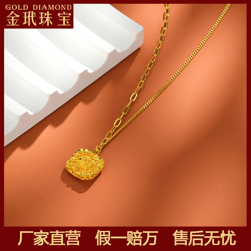 足金999套链24K金小方糖真黄金套链水贝珠宝首饰现场直播金玳珠宝